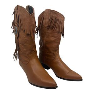 Miss Rodeo USA By ACME Women Saddle Tan Fri‎ Western Fashion Boots 6.5M With Box